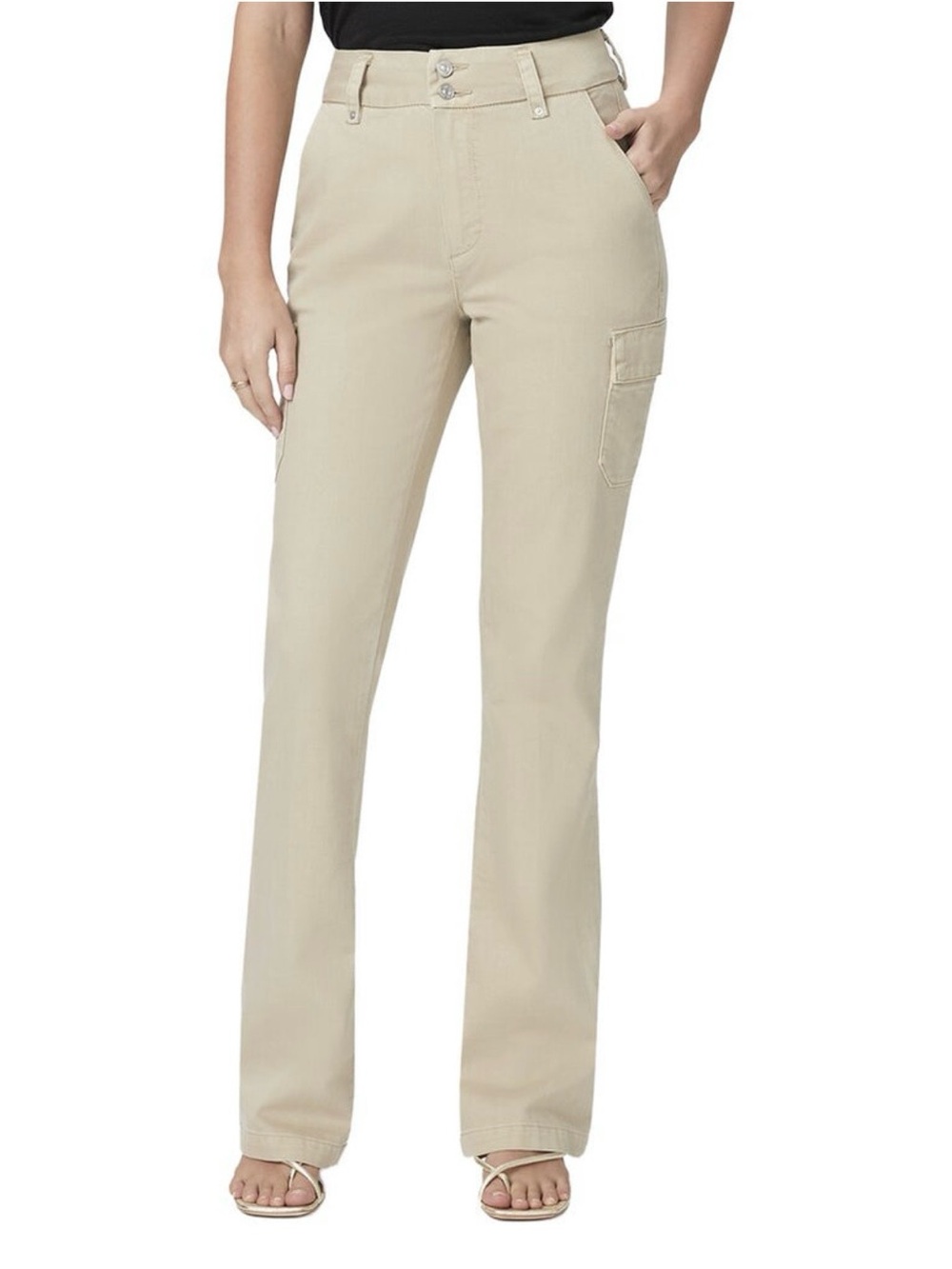 PAIGE Dion Flare Cargo Pants Vintage Warm Sand Utility Khaki Women’s 34 LN